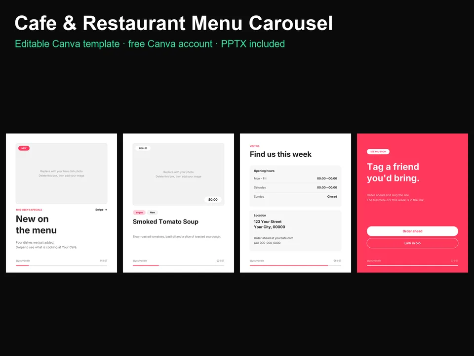 Café & Restaurant Menu Instagram Carousel Canva template preview