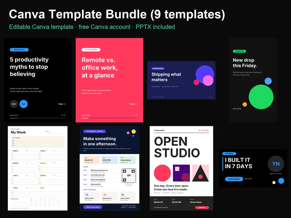 Canva Template Bundle: 9 Editable Templates Canva template preview