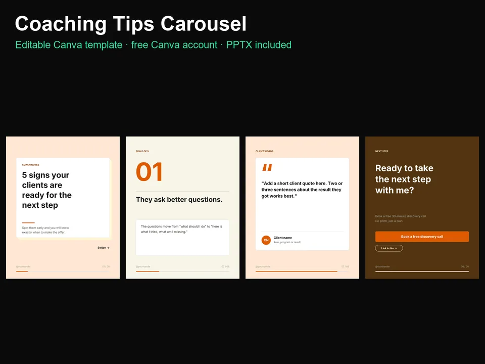 Coaching Tips Instagram Carousel Canva template preview