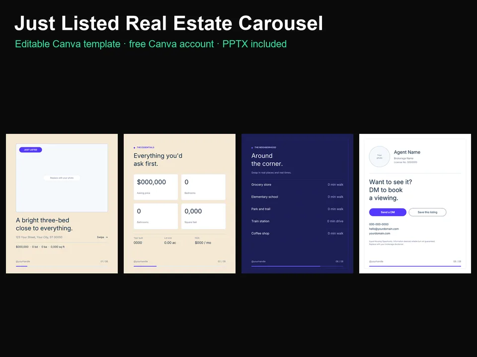 Just Listed Real Estate Instagram Carousel Canva template preview