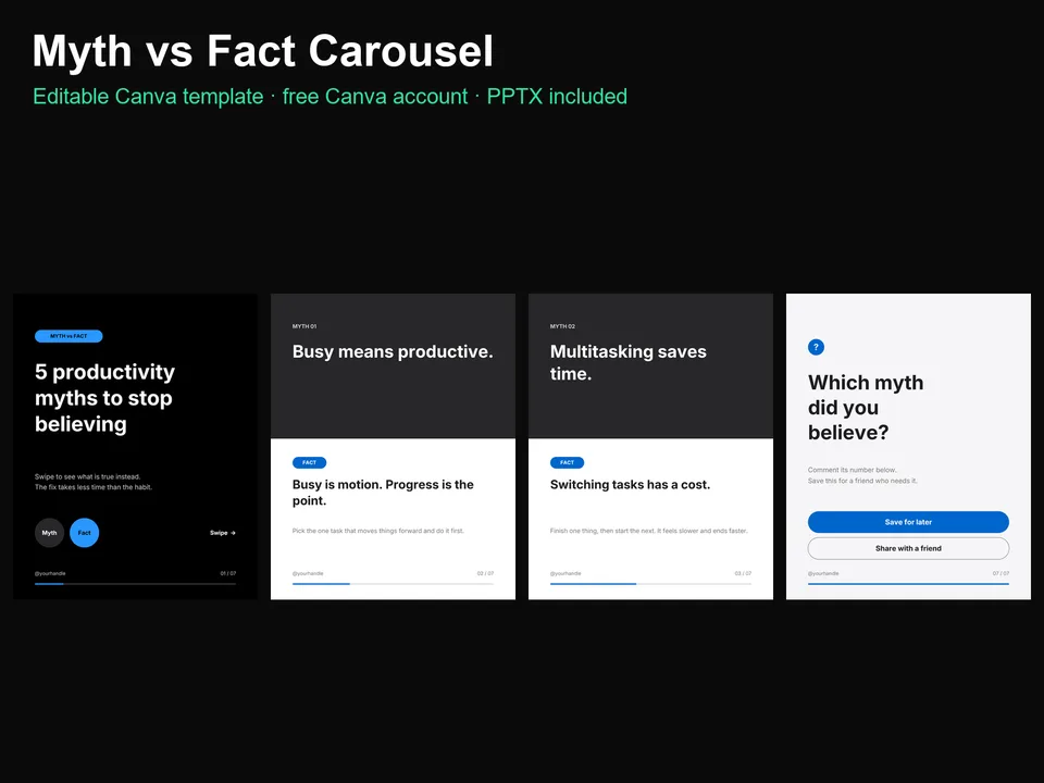 Myth vs Fact Instagram Carousel Canva template preview
