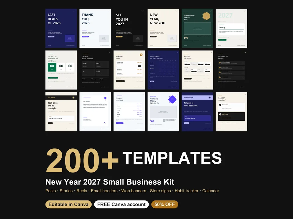 New Year 2027 Small Business Instagram Kit Canva template preview