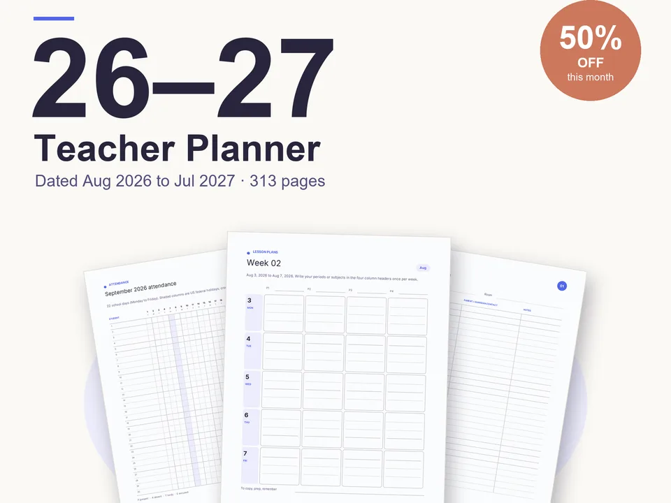 Teacher Planner 2026-2027: Aug 2026 to Jul 2027, 300+ Pages Canva template preview