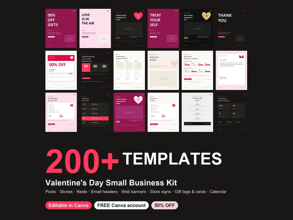 Valentine's Day Small Business Instagram Kit Canva template preview