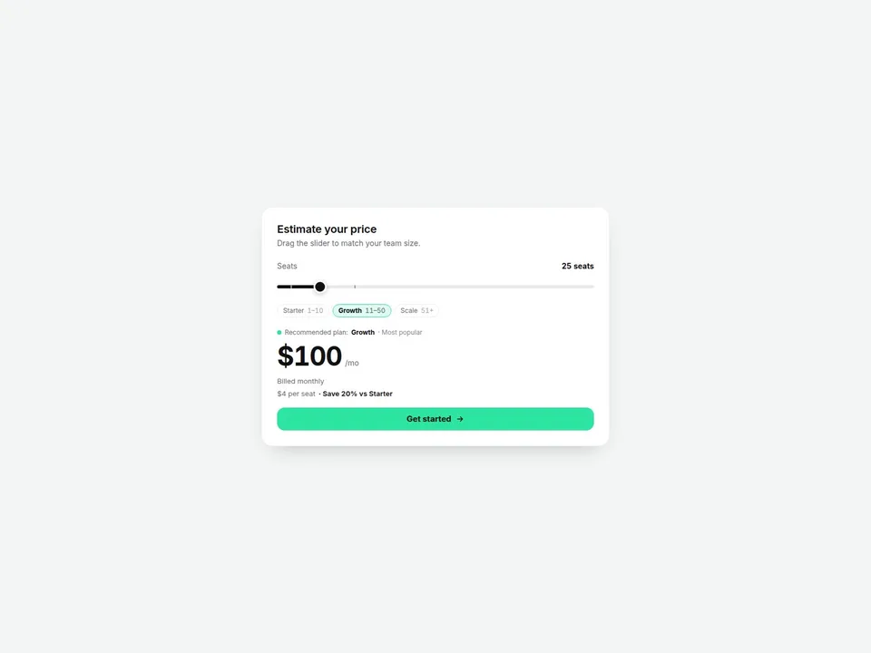 Price Calc Lite Framer component preview