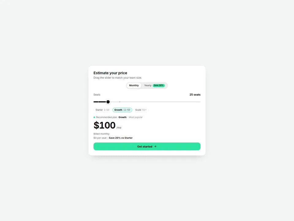 Pricing Calculator Framer component preview