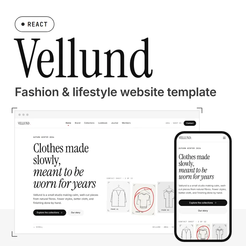 Vellund React template preview