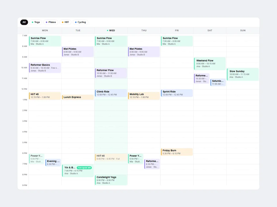 Weekly Schedule Framer component preview